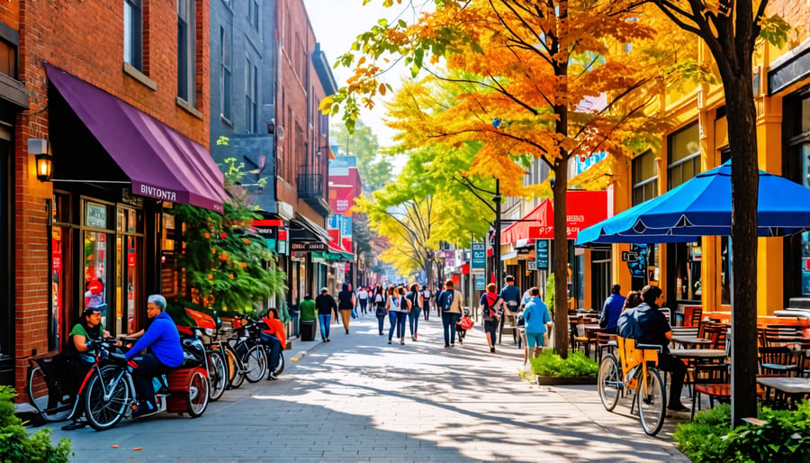 A lively Toronto street with people from diverse backgrounds, exemplifying the city's multicultural environment