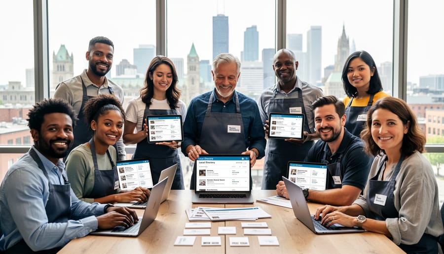 Group of Toronto business owners meeting and collaborating in local cafe