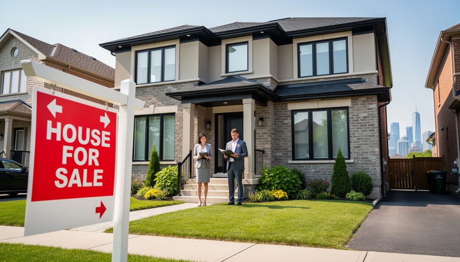 Toronto residential house with for sale sign in front yard